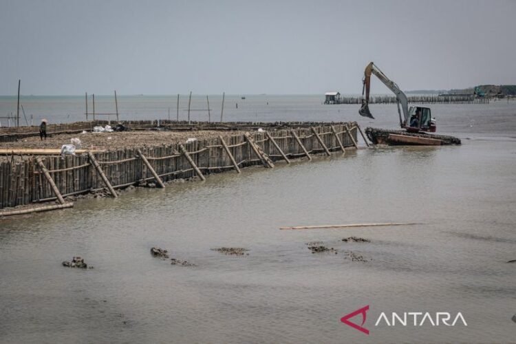Pemasangan struktur pemecah ombak perlindungan pesisir di Sayung Demak